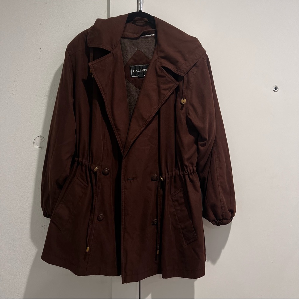 Suede Brown Barn Coat with Waist - Picture 2 of 9